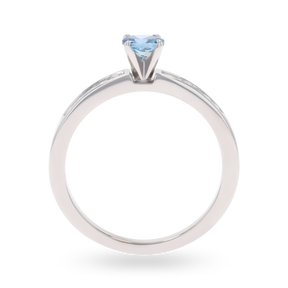18ct White Gold Aquamarine & Diamond Channel Set Shoulders Solitaire Ring
