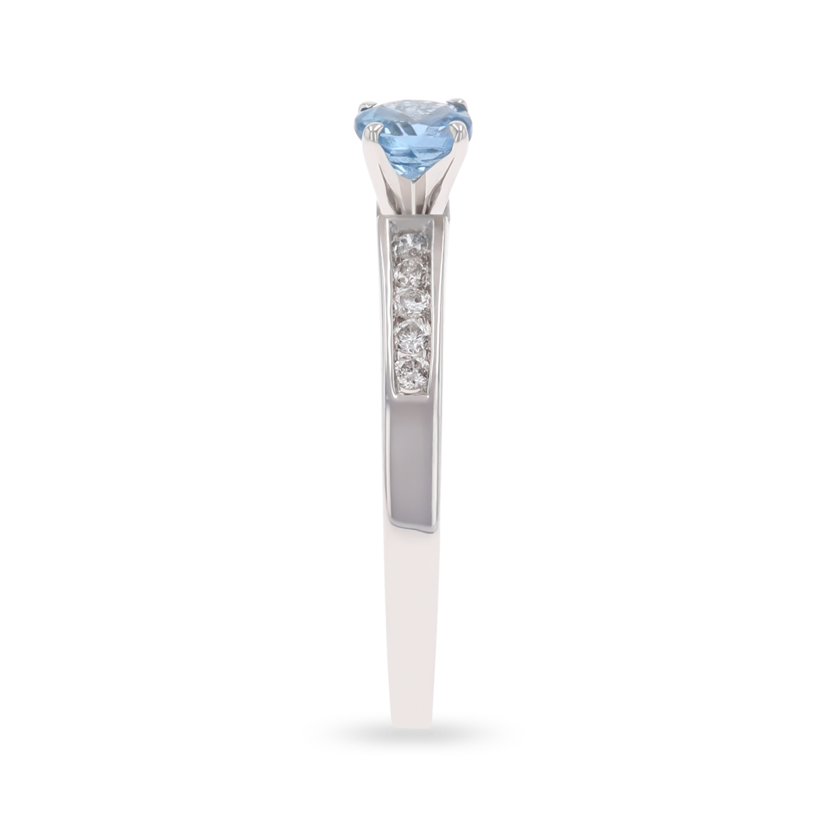 18ct White Gold Aquamarine & Diamond Channel Set Shoulders Solitaire Ring