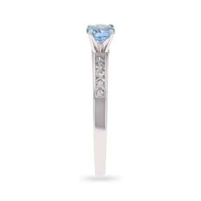 18ct White Gold Aquamarine & Diamond Channel Set Shoulders Solitaire Ring