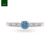18ct White Gold Aquamarine & Diamond Channel Set Shoulders Solitaire Ring