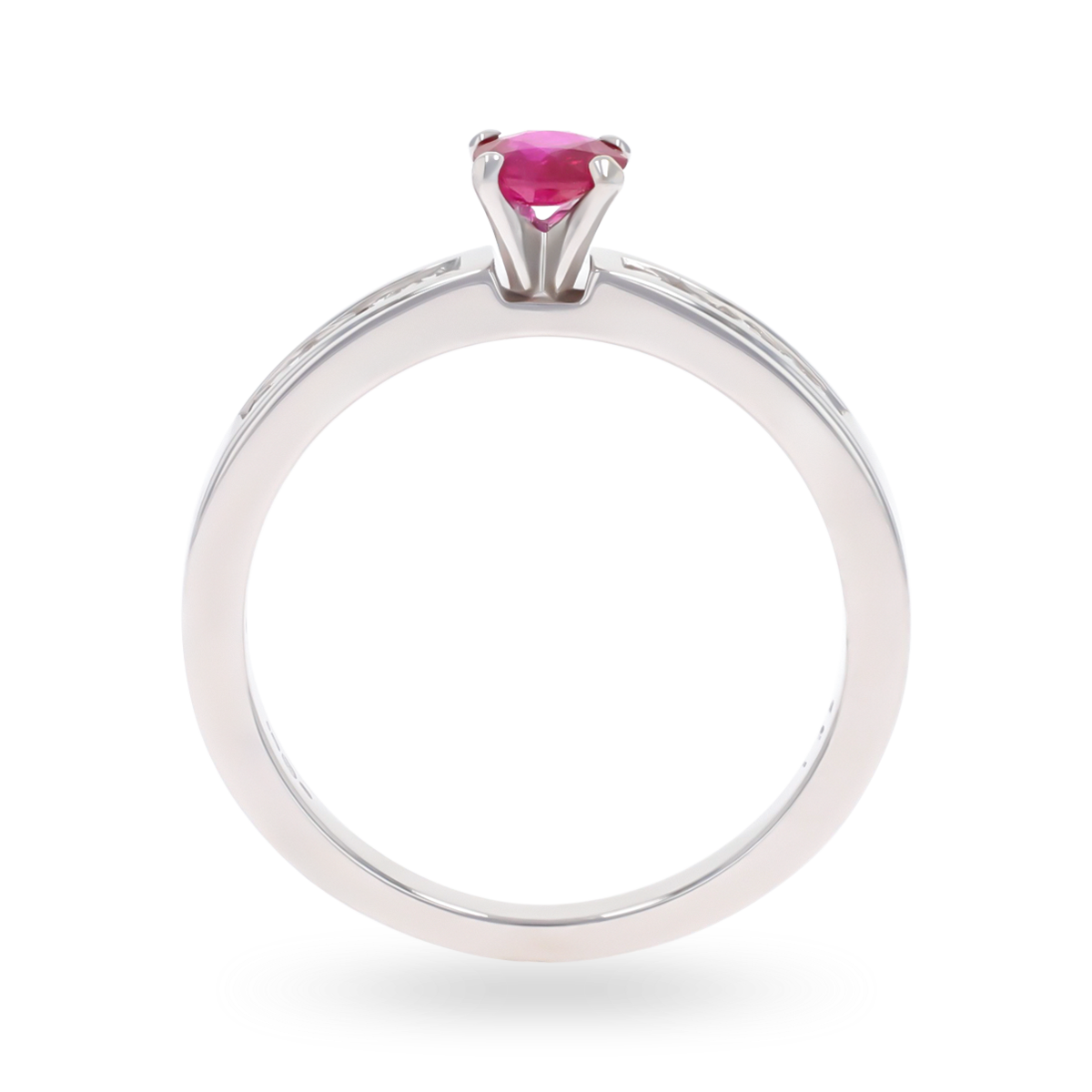18ct White Gold Ruby & Diamond Channel Set Shoulders Solitaire Ring