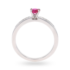 18ct White Gold Ruby & Diamond Channel Set Shoulders Solitaire Ring