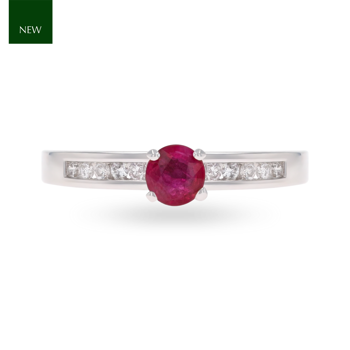 18ct White Gold Ruby & Diamond Channel Set Shoulders Solitaire Ring