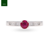 18ct White Gold Ruby & Diamond Channel Set Shoulders Solitaire Ring