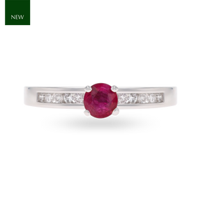 18ct White Gold Ruby & Diamond Channel Set Shoulders Solitaire Ring