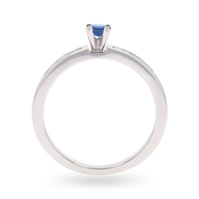 18ct White Gold Sapphire & Princess Cut Diamond Set Shoulders Solitaire Ring