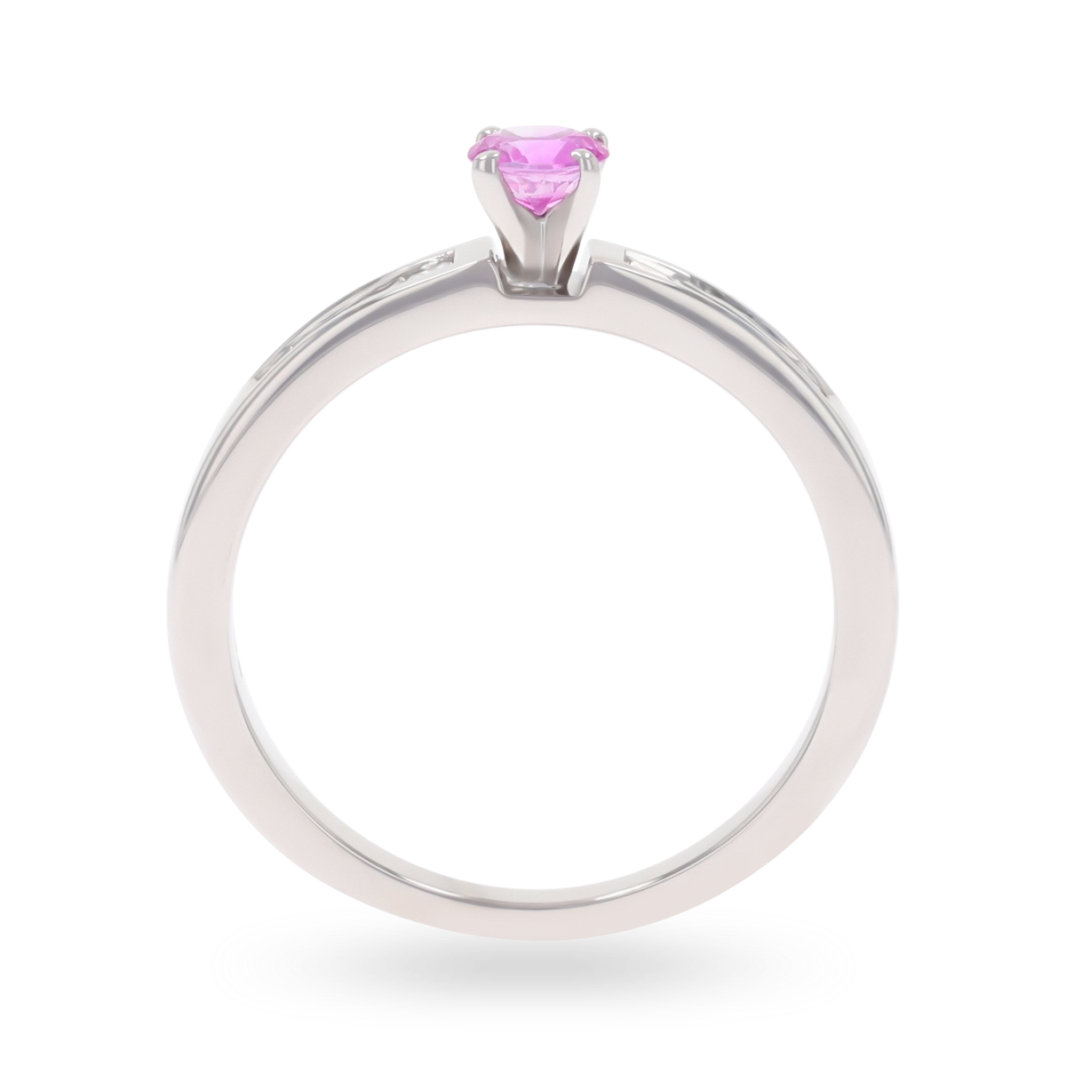 18ct White Gold Pink Sapphire & Diamond Channel Set Shoulders Solitaire Ring