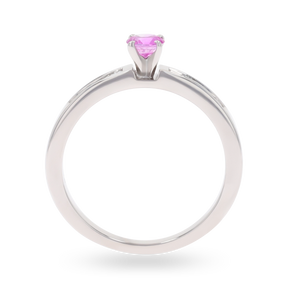 18ct White Gold Pink Sapphire & Diamond Channel Set Shoulders Solitaire Ring