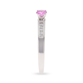 18ct White Gold Pink Sapphire & Diamond Channel Set Shoulders Solitaire Ring
