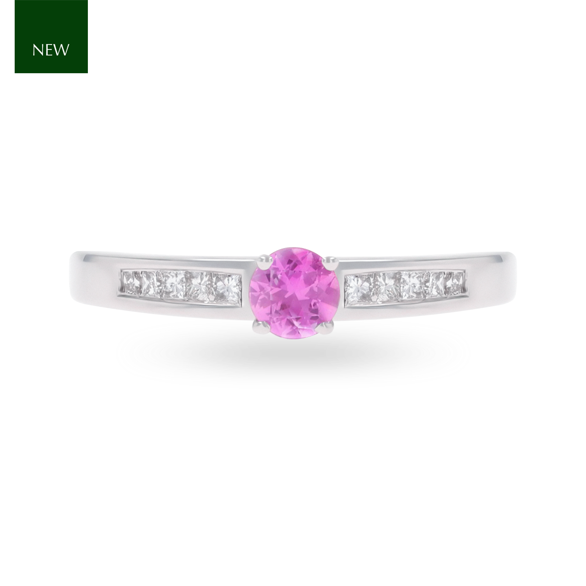 18ct White Gold Pink Sapphire & Diamond Channel Set Shoulders Solitaire Ring