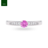 18ct White Gold Pink Sapphire & Diamond Channel Set Shoulders Solitaire Ring