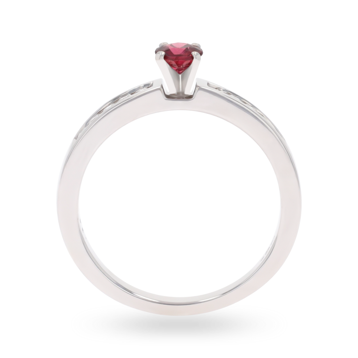 18ct White Gold Garnet & Diamond Channel Set Shoulders Solitaire Ring