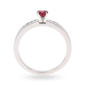 18ct White Gold Garnet & Diamond Channel Set Shoulders Solitaire Ring