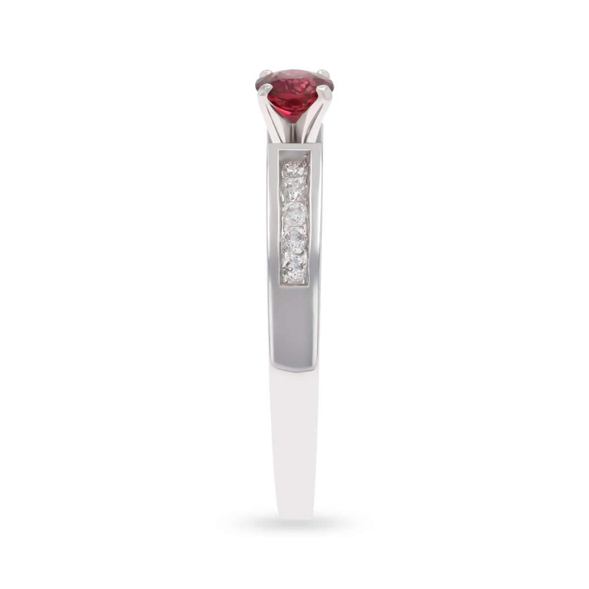 18ct White Gold Garnet & Diamond Channel Set Shoulders Solitaire Ring