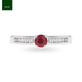 18ct White Gold Garnet & Diamond Channel Set Shoulders Solitaire Ring