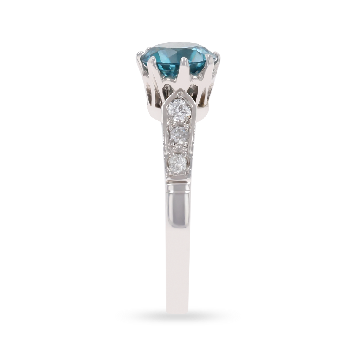 18ct White Gold Blue Zircon & Diamond Set Shoulders Ring