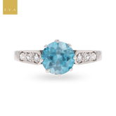 18ct White Gold Blue Zircon & Diamond Set Shoulders Ring