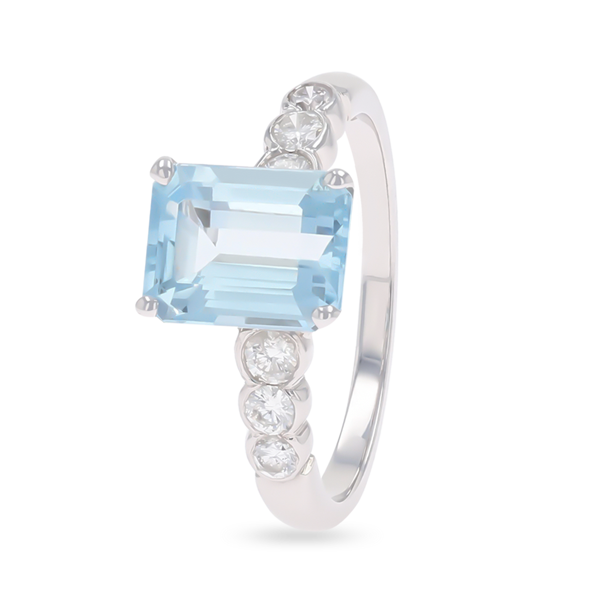 18ct White Gold Emerald Cut Aquamarine & Diamond Solitaire Ring