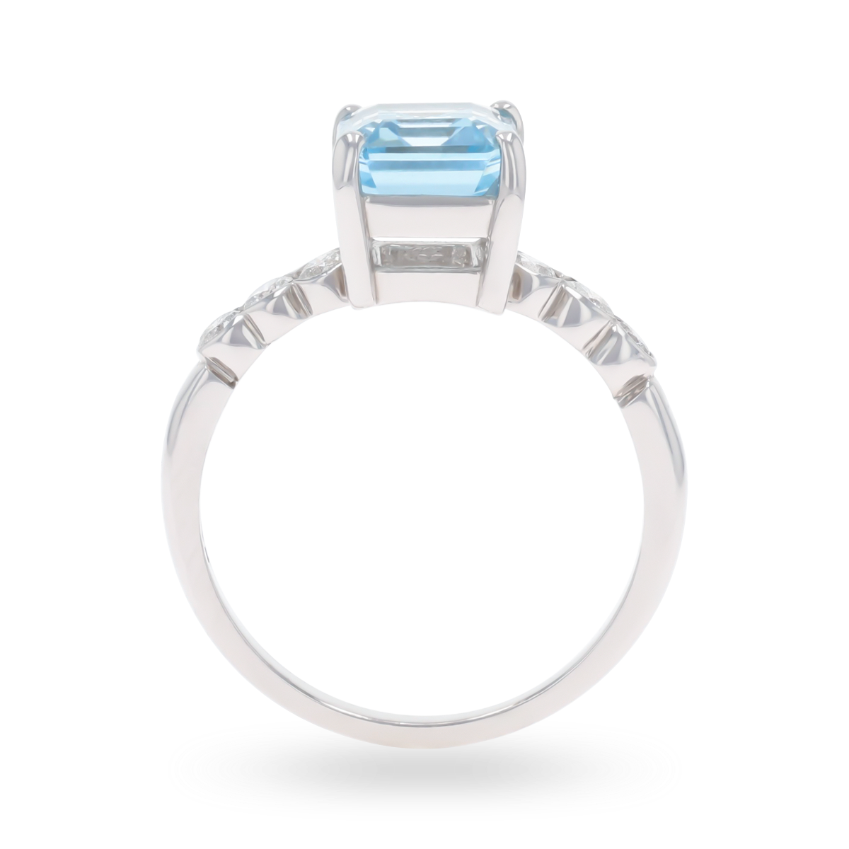 18ct White Gold Emerald Cut Aquamarine & Diamond Solitaire Ring
