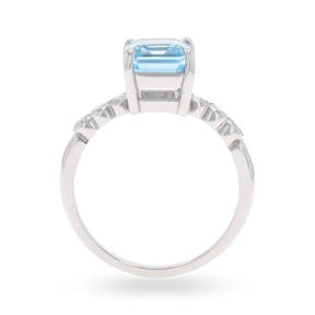 18ct White Gold Emerald Cut Aquamarine & Diamond Solitaire Ring