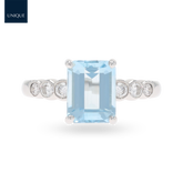 18ct White Gold Emerald Cut Aquamarine & Diamond Solitaire Ring
