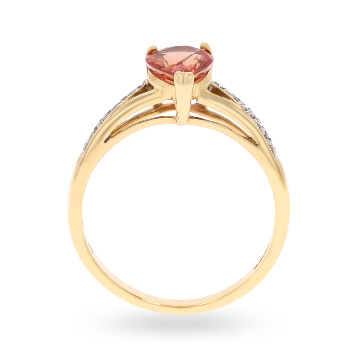 9ct Yellow Gold Pear Shaped Orange Sapphire & Diamond Ring