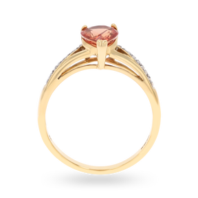 9ct Yellow Gold Pear Shaped Orange Sapphire & Diamond Ring