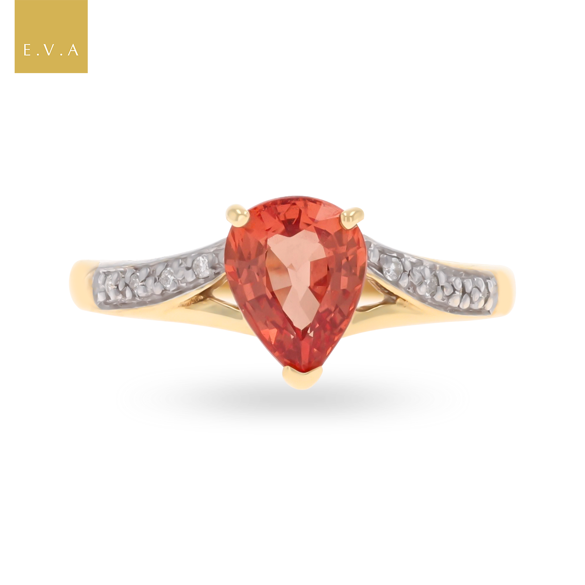 9ct Yellow Gold Pear Shaped Orange Sapphire & Diamond Ring