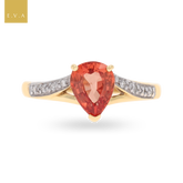 9ct Yellow Gold Pear Shaped Orange Sapphire & Diamond Ring