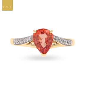 9ct Yellow Gold Pear Shaped Orange Sapphire & Diamond Ring