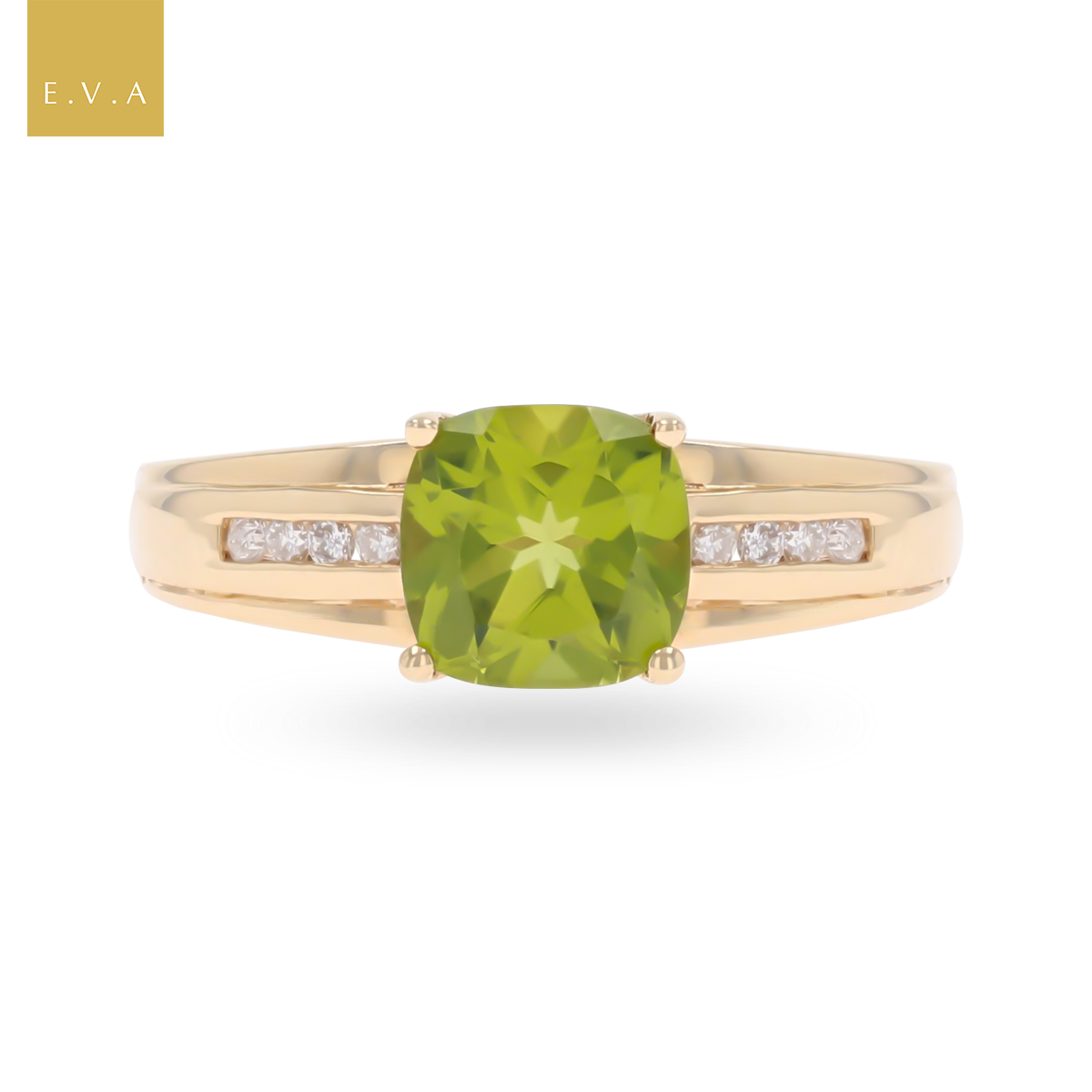 9ct Yellow Gold Cushion Cut Peridot & Diamond Ring