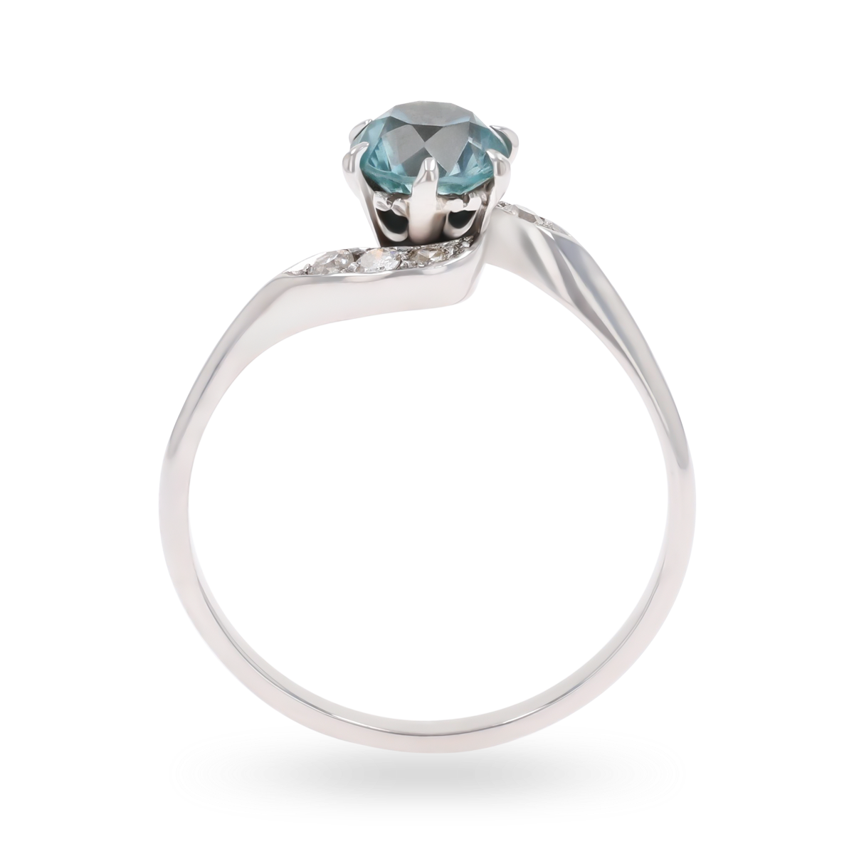 Un-hallmarked Platinum Blue Zircon & Diamond Twist Ring