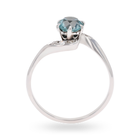 Un-hallmarked Platinum Blue Zircon & Diamond Twist Ring