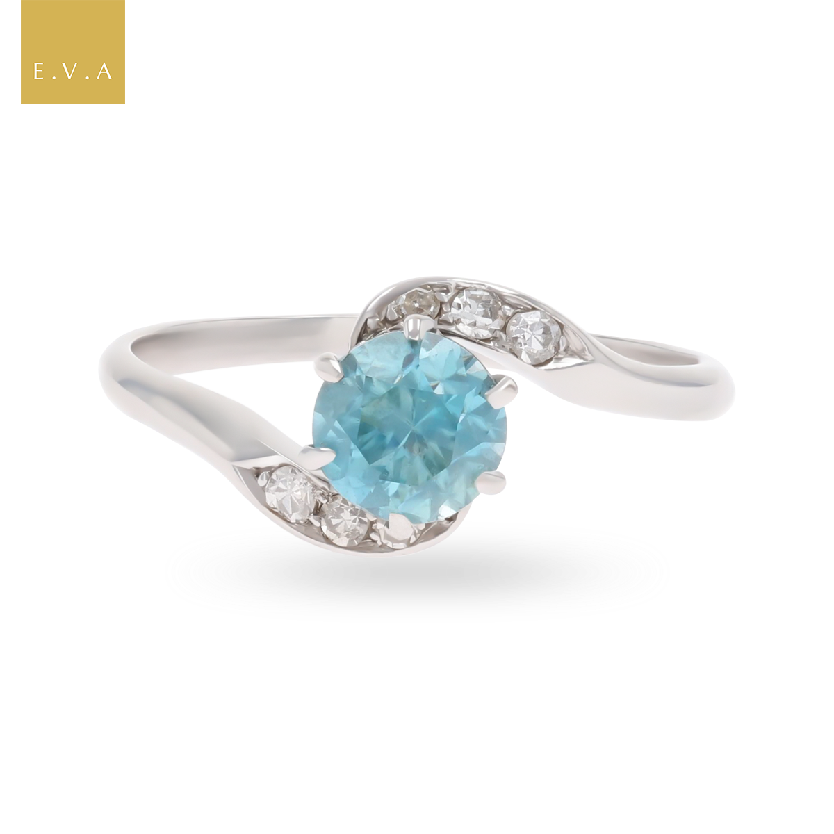 Un-hallmarked Platinum Blue Zircon & Diamond Twist Ring