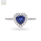 18ct White Gold Heart Shaped Sapphire & Diamond Halo Ring