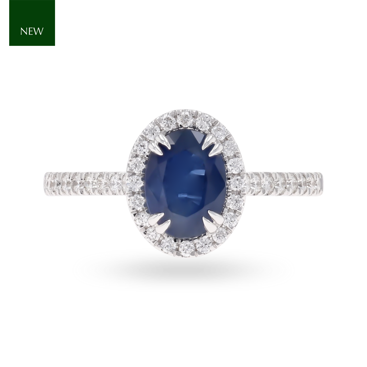 18ct White Gold Oval Cut Sapphire & Diamond Halo Ring