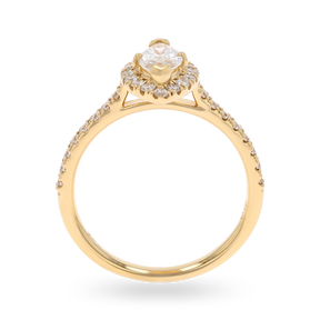 18ct Yellow Gold Marquise Shaped Diamond Halo & Shoulder 0.86ctw Ring