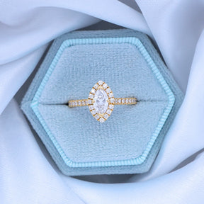 18ct Yellow Gold Marquise Shaped Diamond Halo & Shoulder 0.86ctw Ring