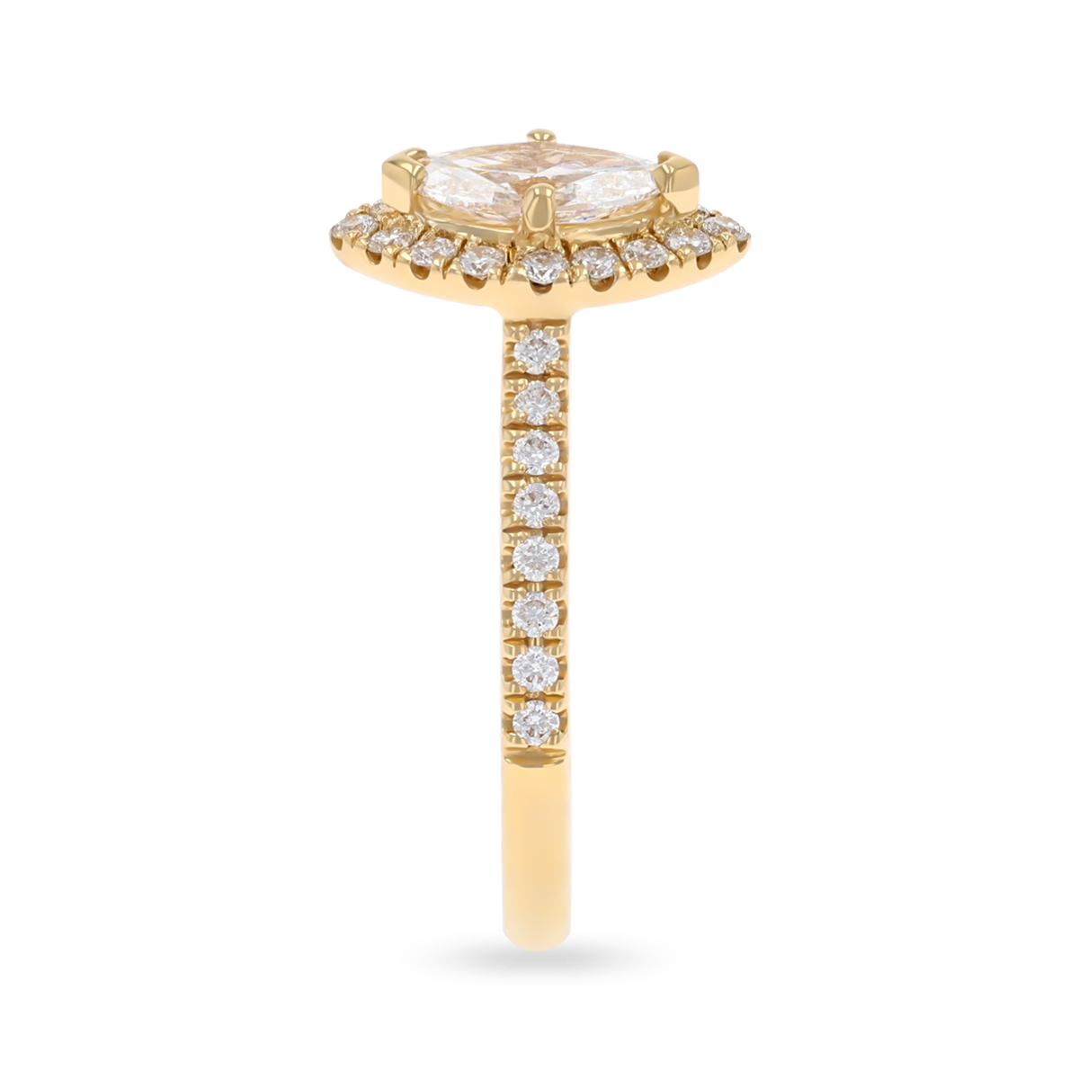 18ct Yellow Gold Marquise Shaped Diamond Halo & Shoulder 0.86ctw Ring