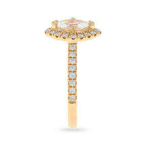 18ct Yellow Gold Marquise Shaped Diamond Halo & Shoulder 0.86ctw Ring