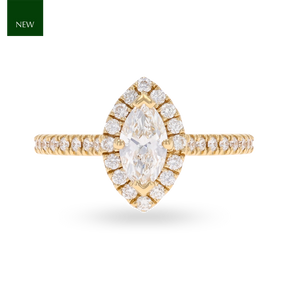 18ct Yellow Gold Marquise Shaped Diamond Halo & Shoulder 0.86ctw Ring