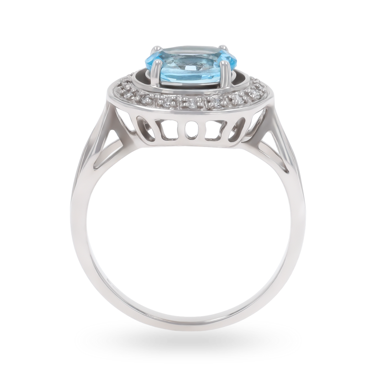 9ct White Gold Oval Shaped Blue Topaz & Diamond Halo Ring