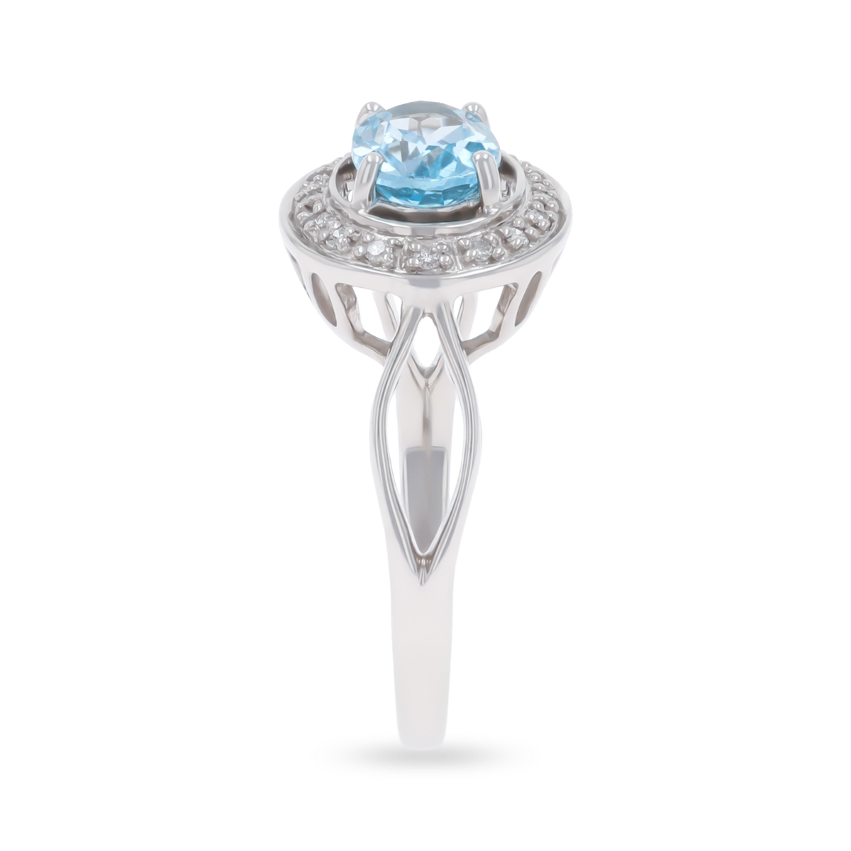 9ct White Gold Oval Shaped Blue Topaz & Diamond Halo Ring