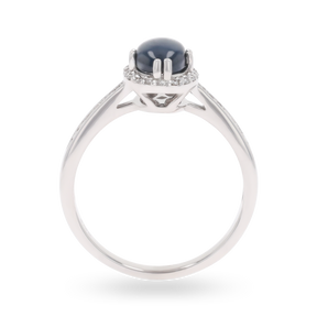 9ct White Gold Star Sapphire & Diamond Halo Ring