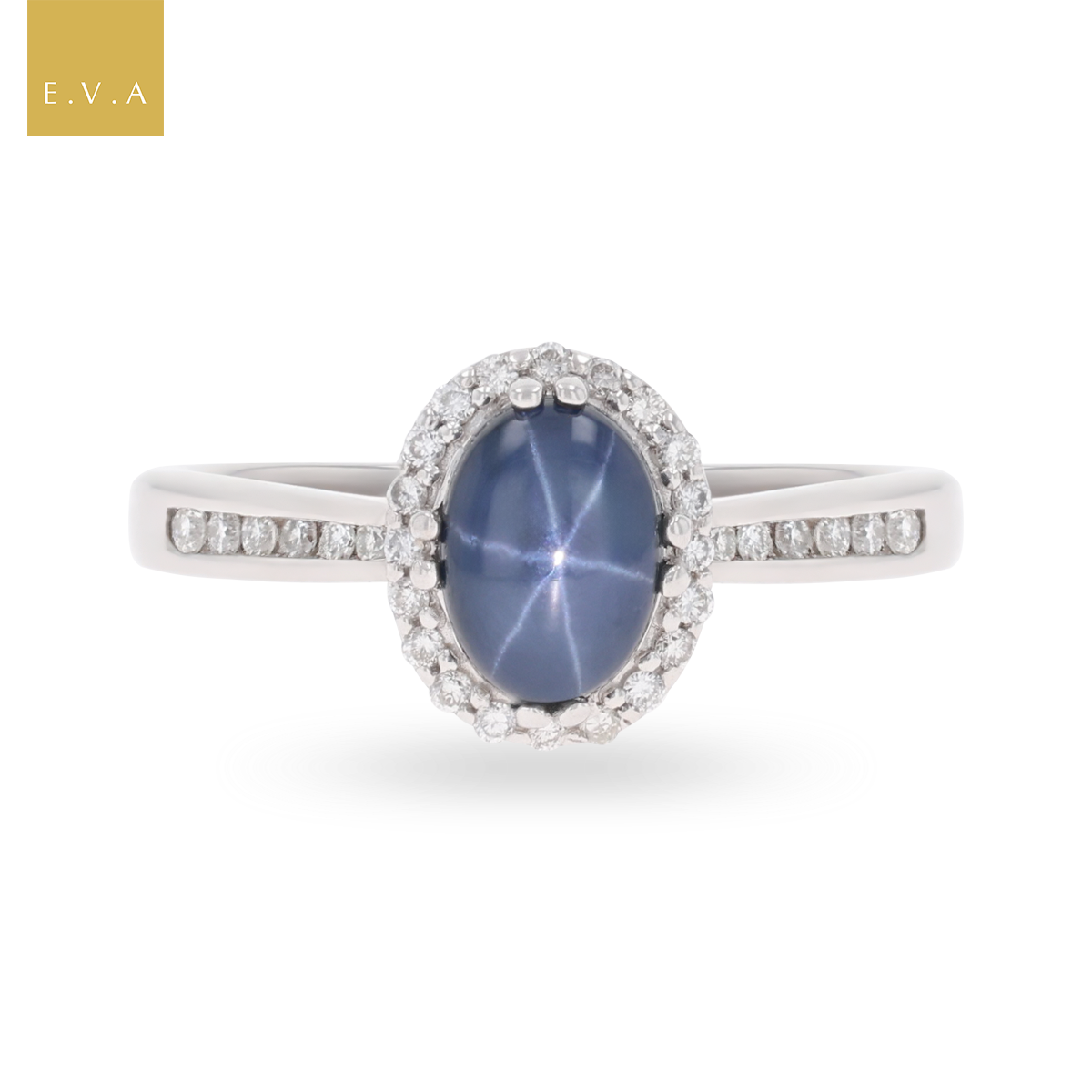 9ct White Gold Star Sapphire & Diamond Halo Ring