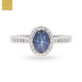 9ct White Gold Star Sapphire & Diamond Halo Ring