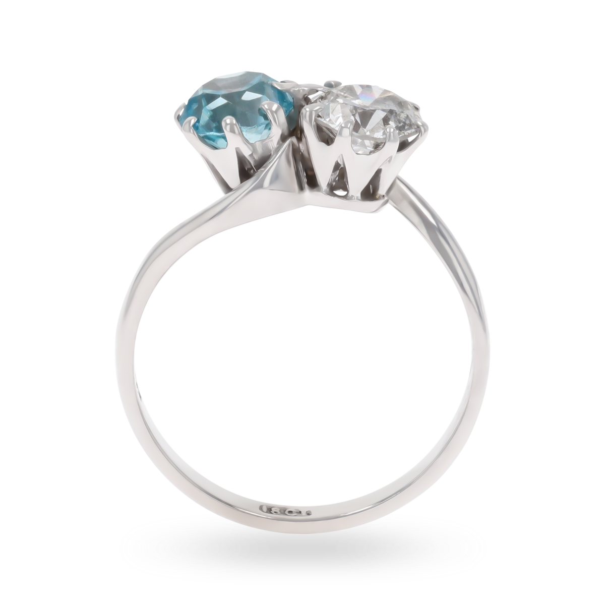 18ct White Gold Blue Zircon & Diamond Toi et Moi Ring
