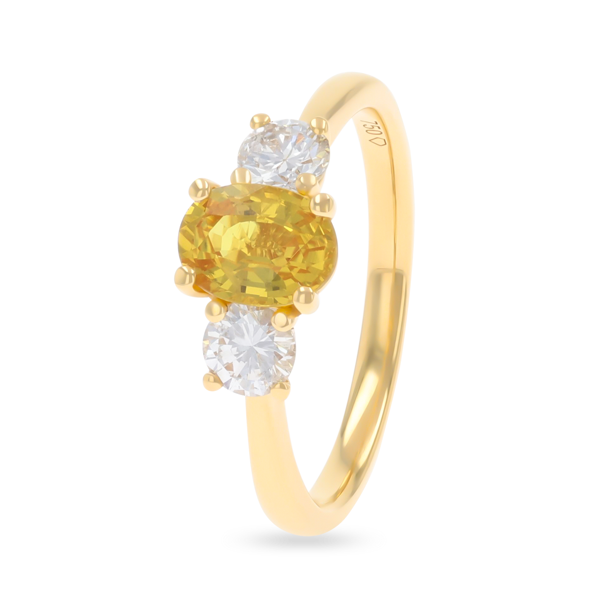 18ct Yellow Gold Oval Shaped Yellow Sapphire & Diamond Trilogy Ring