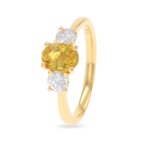 18ct Yellow Gold Oval Shaped Yellow Sapphire & Diamond Trilogy Ring