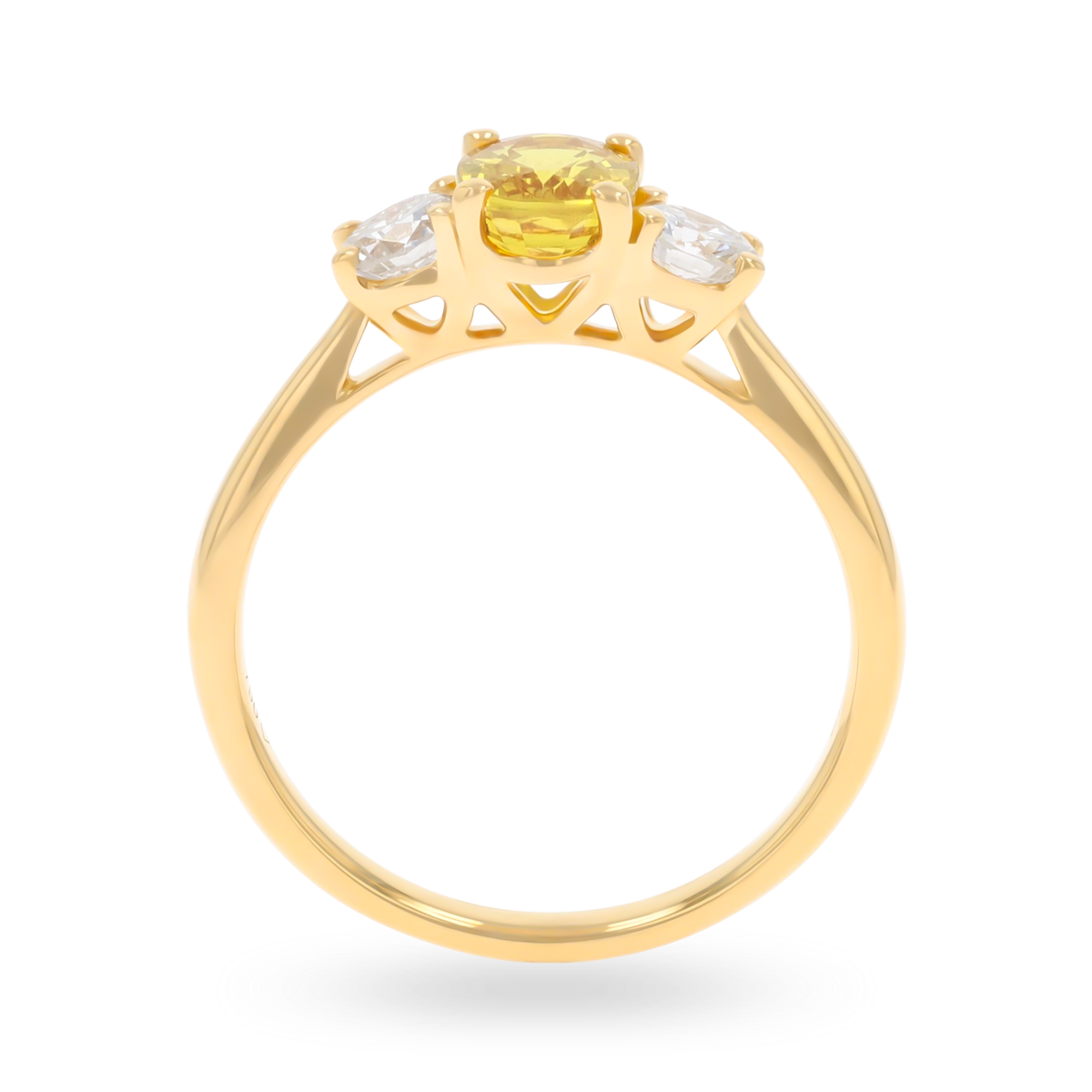 18ct Yellow Gold Oval Shaped Yellow Sapphire & Diamond Trilogy Ring